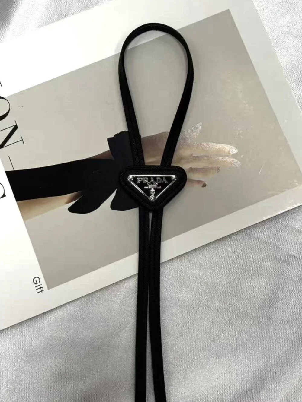 🤍 Prada Black Tie with Triangle Logo Design - Picture 3 of 5